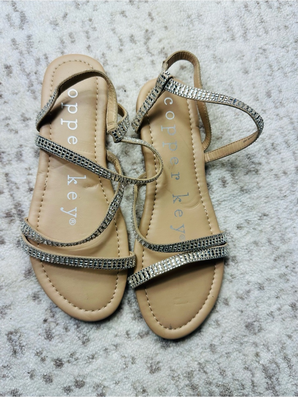 Copper Key Beige Rhinestone Strappy Women's Sandals
